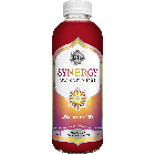 A glass bottle of berry colored kombucha, GT's Synergy Lemon Berry Organic Raw Kombucha.