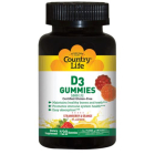 Country Life Strawberry & Orange D3 Gummies, 120 Count