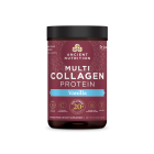 Ancient Nutrition Multi Collagen Protein Peptides Powder, vanilla flavor in a maroon tub.