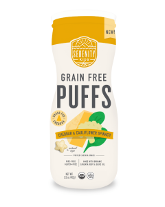 Serenity Kids Grain Free Puffs White Cheddar and Cauliflower Spinach - Front view