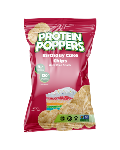 Protein Poppers Birthday Cake Chips - Front view