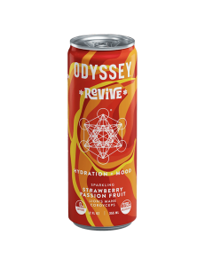 Odyssey Elixir Strawberry Passion Fruit Revive Sparkling Mushroom Energy Drink - Front view