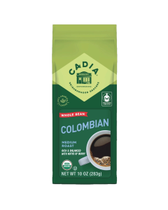 Cadia Organic Medium Roast Colombian Coffee – Whole Bean - Front view