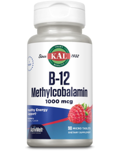 KAL B-12 Methylcobalamin 1000 mcg, 90 Raspberry ActivMelt Tablets