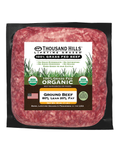 Thousand Hills Lifetime Grazed 80% Lean 20% Fat Grassfed Ground Beef - Front view