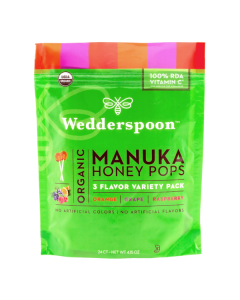 Wedderspoon Organic Manuka Honey Pops, Variety Pack, 24 Count