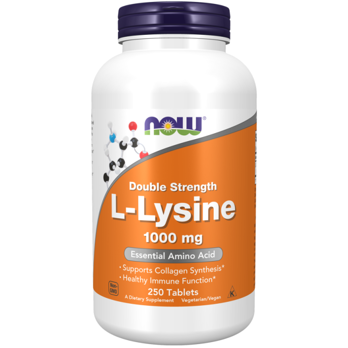 NOW Foods  L-Lysine, Double Strength 1000 mg - 250 Tablets