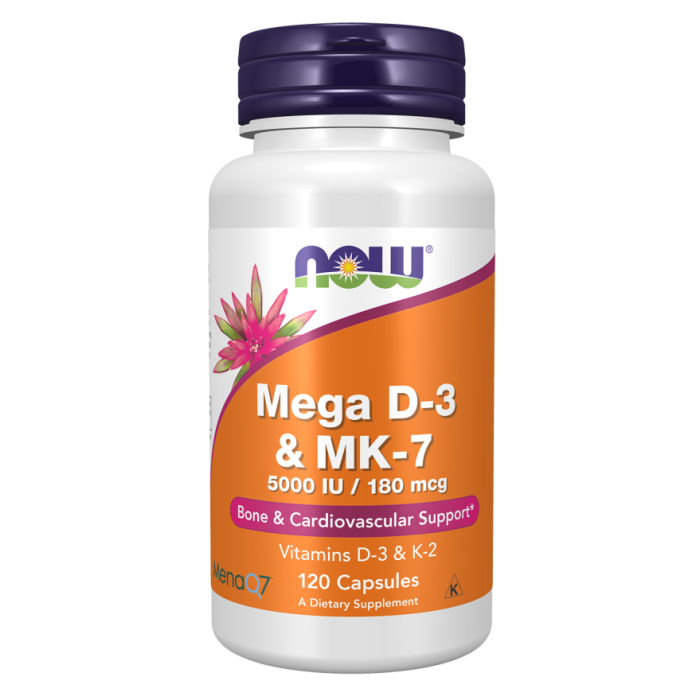 NOW Foods Mega D-3 & MK-7 - 120 Capsules