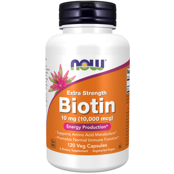 NOW Foods Biotin 10 mg (10,000 mcg), Extra Strength - 120 Veg Capsules