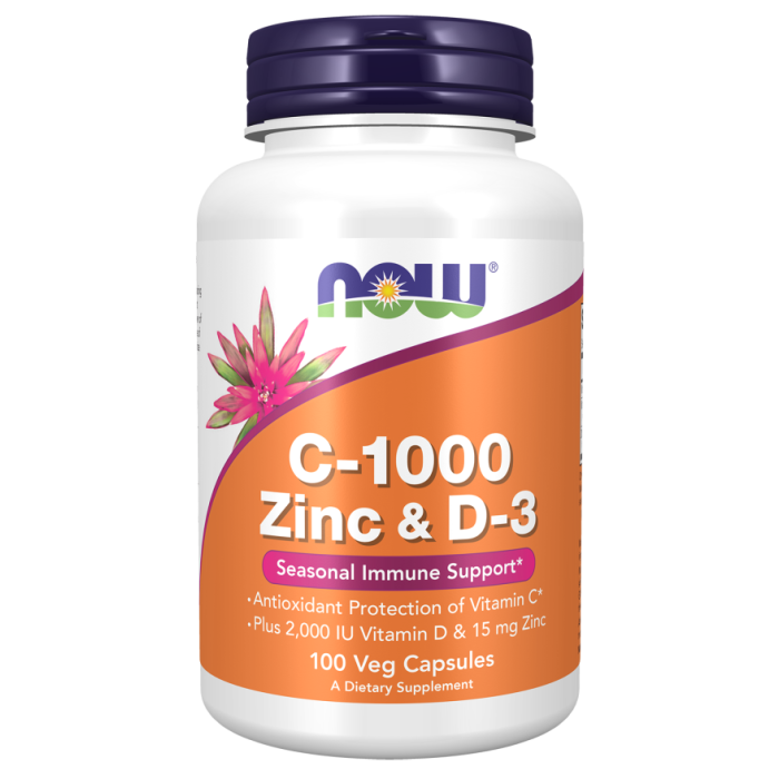 NOW Foods C-1000 Zinc & D-3 - 100 Veg Capsules