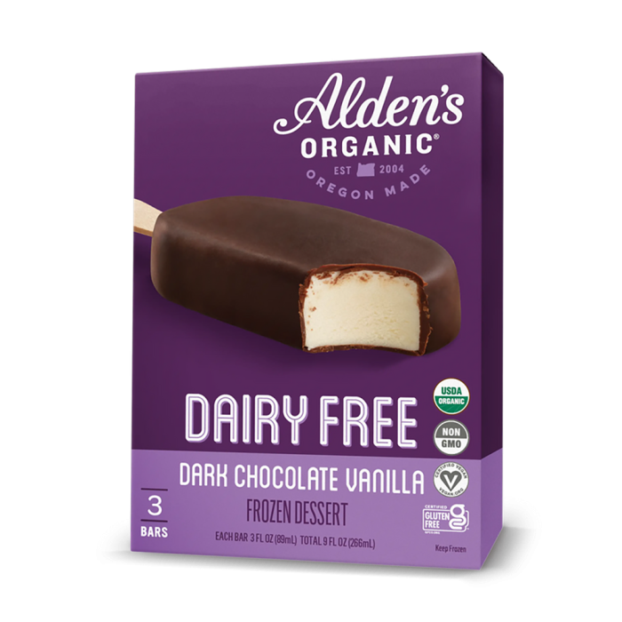 Alden’s Organic Dark Chocolate Vanilla Ice Cream Bar - Front view