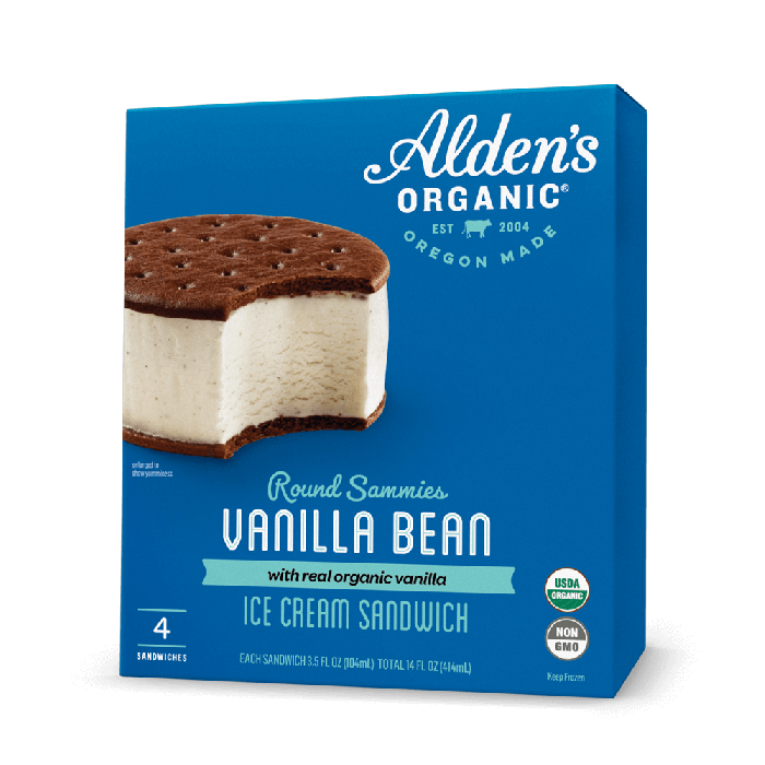 Alden's Organic Round Sammies Vanilla Bean Ice Cream Sandwich - Front view