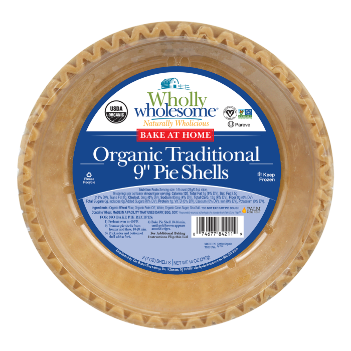 Wholly Wholesome 9inch Organic Traditional Pie Shells - Front view