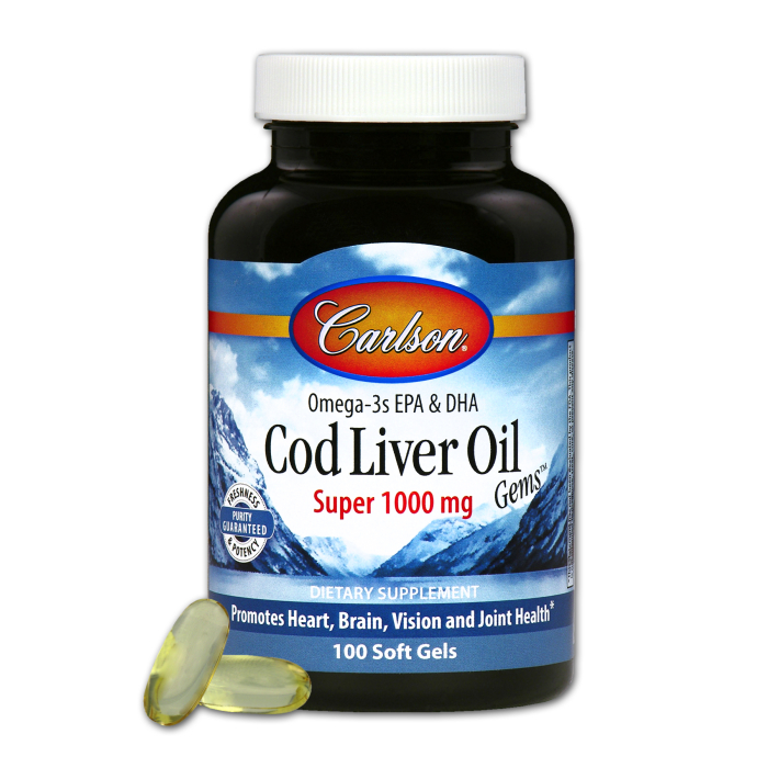 Carlson Cod Liver Oil Gems, Super 1,000 mg, 100 Softgels