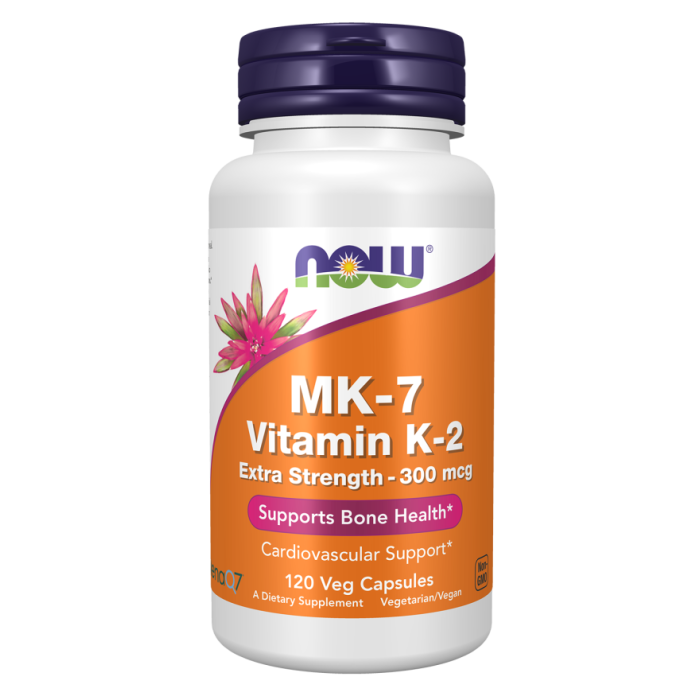 NOW Foods MK-7 Vitamin K-2, Extra Strength 300 mcg - 120 Veg Capsules