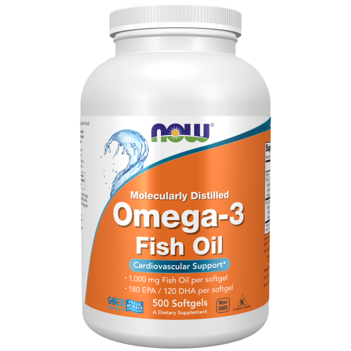 NOW Foods Omega-3 Fish Oil, Molecularly Distilled - 500 Softgels