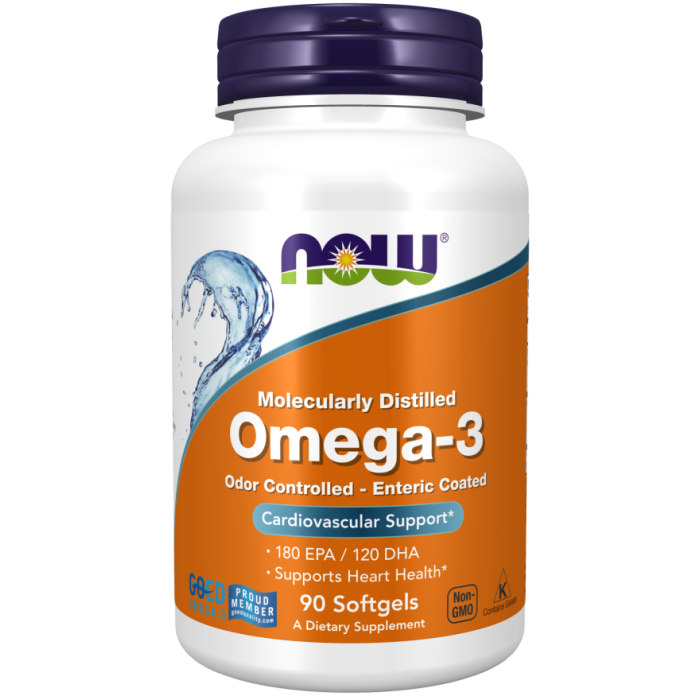 NOW Foods Omega-3, Molecularly Distilled & Enteric Coated - 90 Softgels