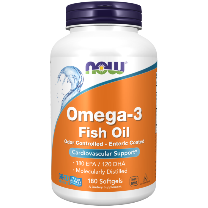 NOW Foods Omega-3, Molecularly Distilled & Enteric Coated - 180 Softgels