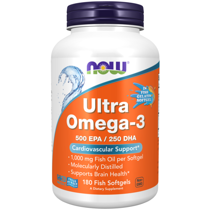 NOW Foods Ultra Omega-3 (Fish Gelatin) - 180 Fish Softgels