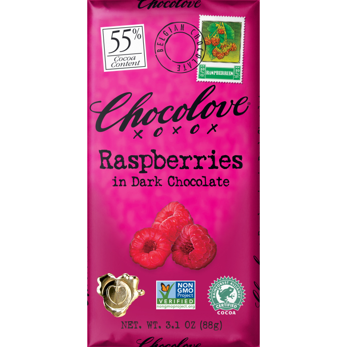 Chocolove Raspberries in Dark Chocolate, 3.1 oz.