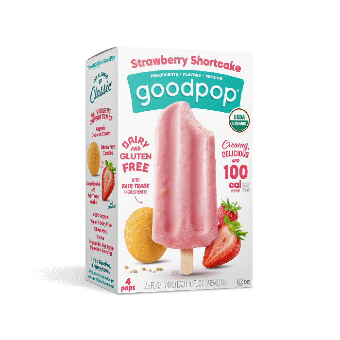 GoodPop Organic Dairy-Free Frozen Dessert Bars, Strawberry Shorcake, 4 Count