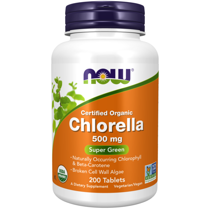 NOW Foods Chlorella 500 mg, Organic - 200 Tablets