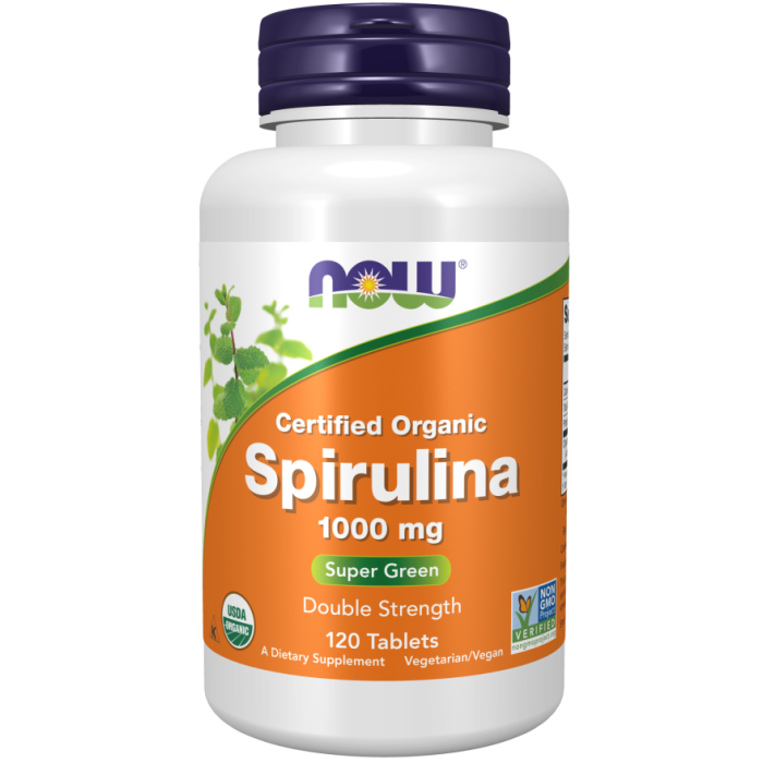 NOW Foods Spirulina Double Strength, 1000 mg Organic - 120 Tablets