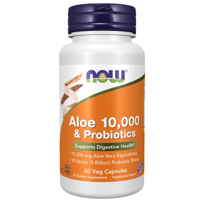 NOW Foods Aloe 10,000 & Probiotics - 60 Veg Capsules