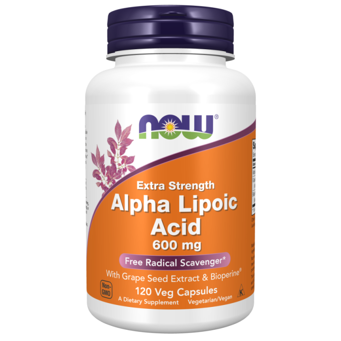 NOW Foods Alpha Lipoic Acid, Extra Strength 600 mg - 120 Veg Capsules