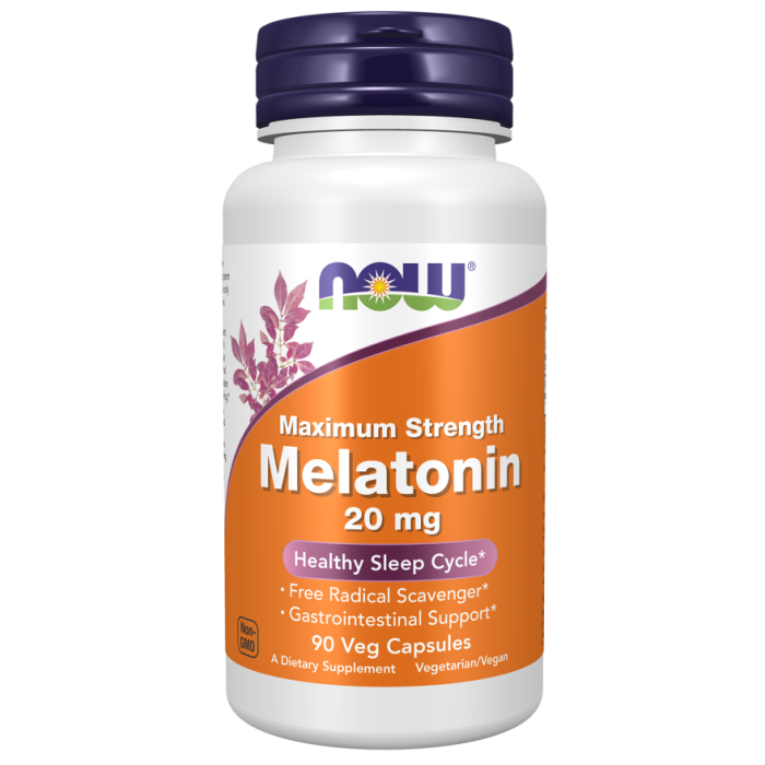 NOW Foods Melatonin, Maximum Strength 20 mg - 90 Veg Capsules