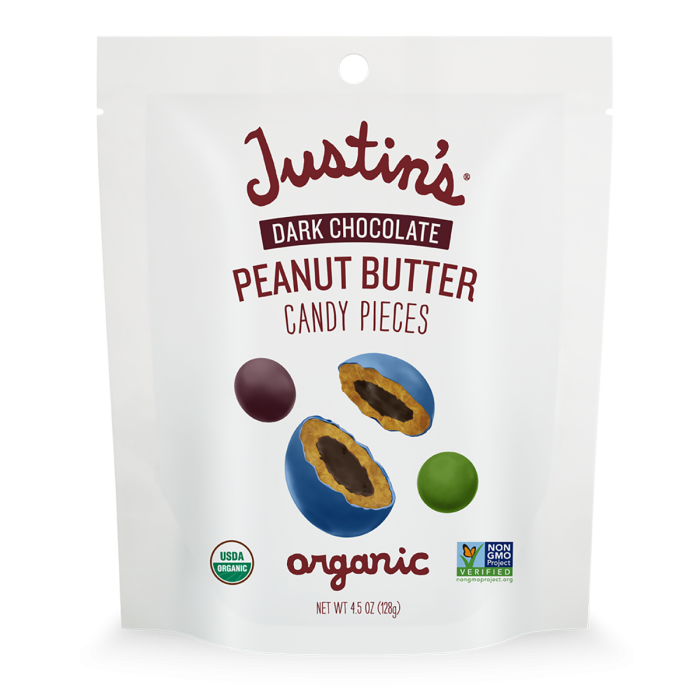 Justin's Dark Chocolate Peanut Butter Candy Pieces - Front view