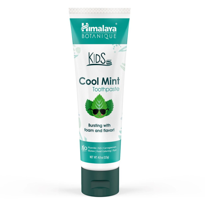 Himalaya Kids Cool Mint Toothpaste in a white and blue tube.