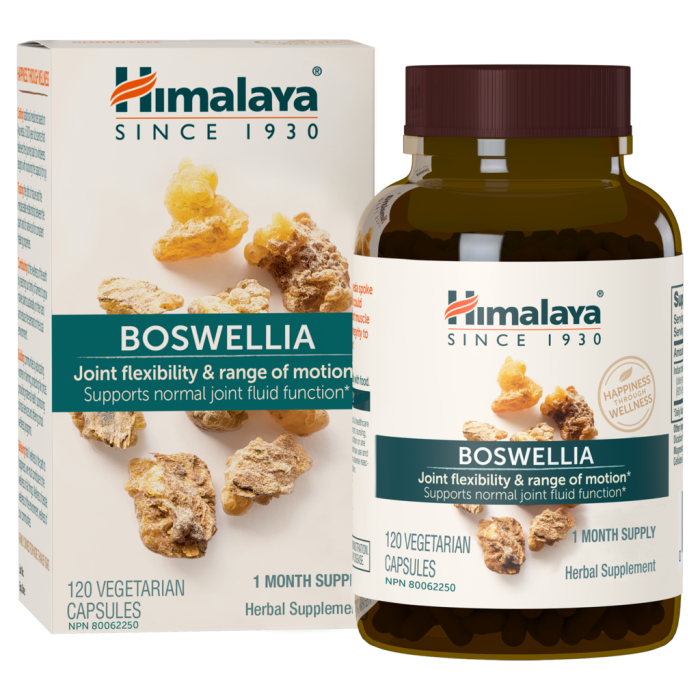 Himalaya Boswellia for Joint Flexibility and Range of Motion, in an amber bottle with neutral label.