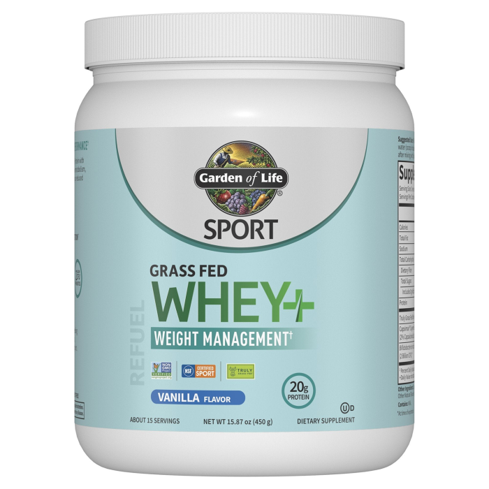 Garden of Life Grass Fed Whey+ Weight Management Protein Powder - Vanilla - Front view