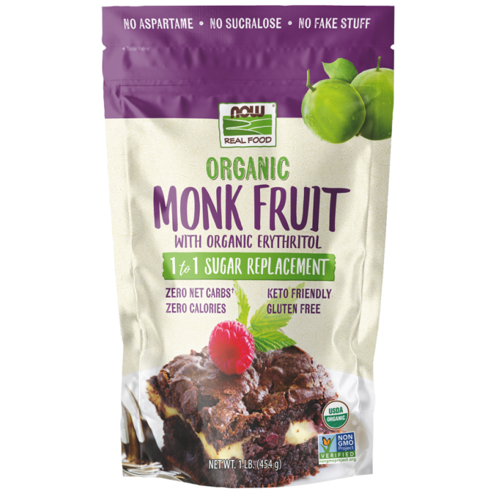 NOW Foods Monk Fruit with Erythritol, Organic Powder - 1 lb.