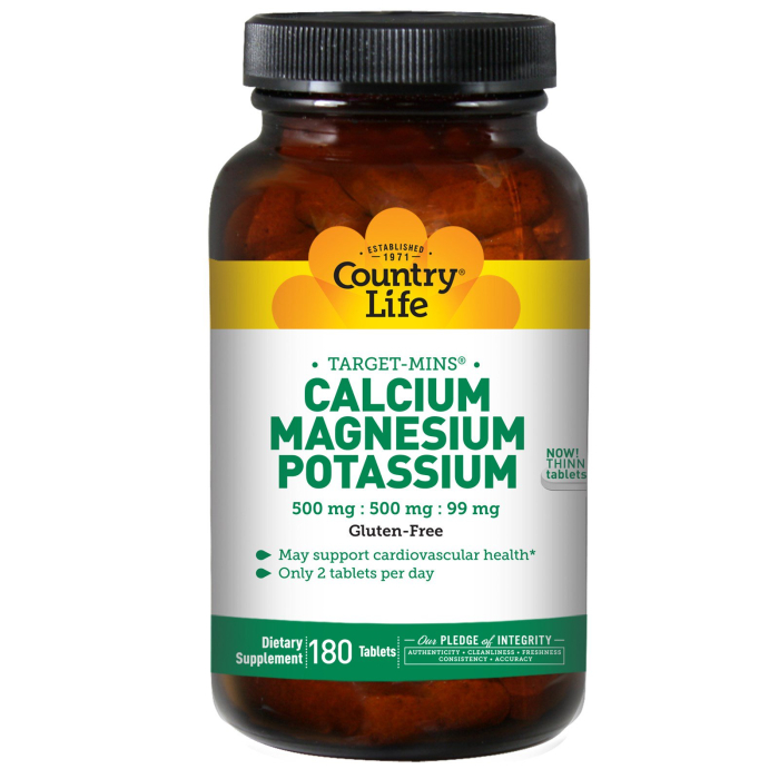 Country Life Calcium Magnesium Potassium, 180 Tablets