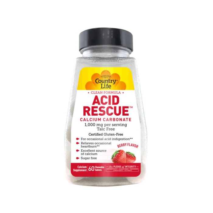 Country Life Berry Flavor Acid Rescue, 60 Chewable Tablets