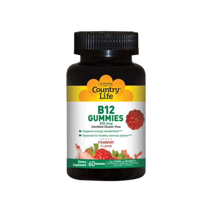 Country Life Strawberry B12 Gummies, 60 Count