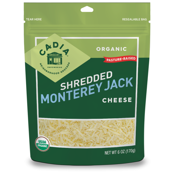 Cadia Organic Shredded Monterey Jack Cheese - Front view