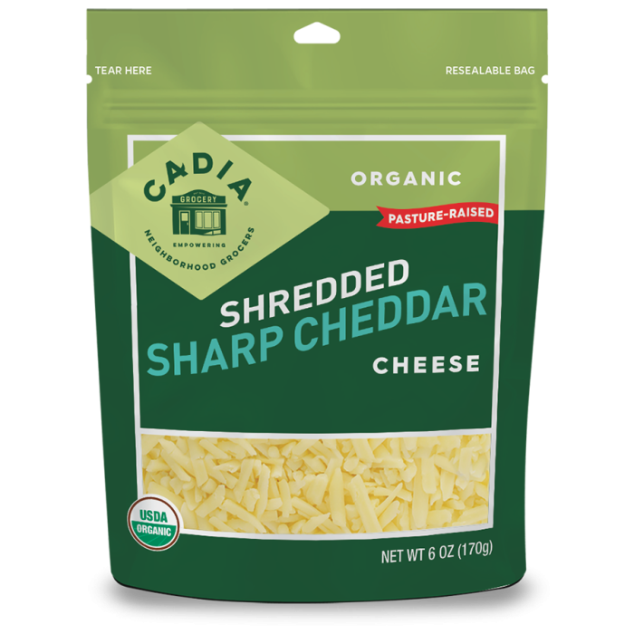 Cadia Organic Shredded Sharp Cheddar Cheese - Front view