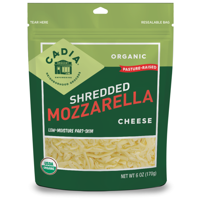 Cadia Organic Shredded Mozzarella Cheese - Front view