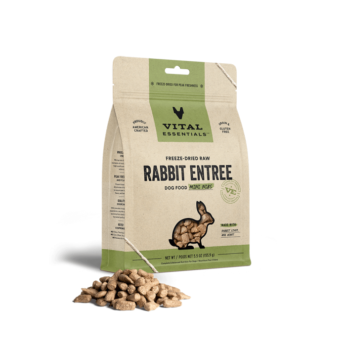 Vital Essentials Freeze Dried Dog Food Raw Rabbit Mini Nibs Entree - Front view