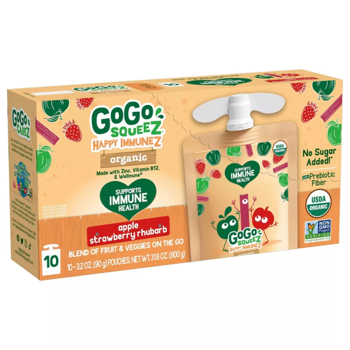 GoGo Squeez Happy Immunez Organic Apple Strawberry Rhubarb - Front view