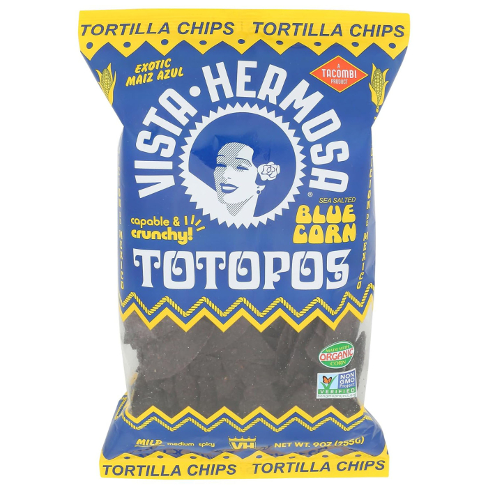 Vista Hermosa Totopos Blue Corn Tortilla Chips - Front view