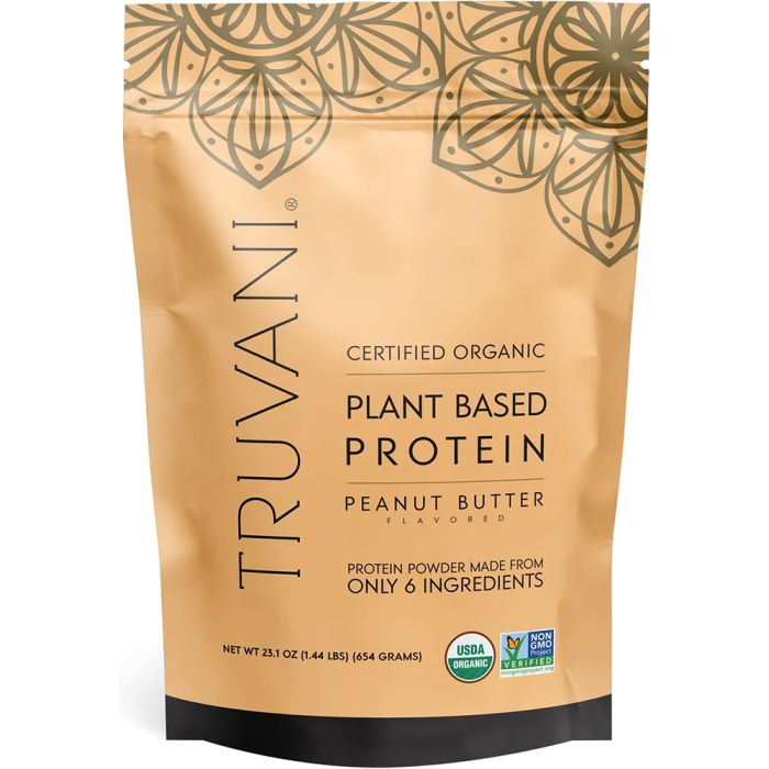 Truvani Organic Plant Based Protein Powder Peanut Butter - Front view