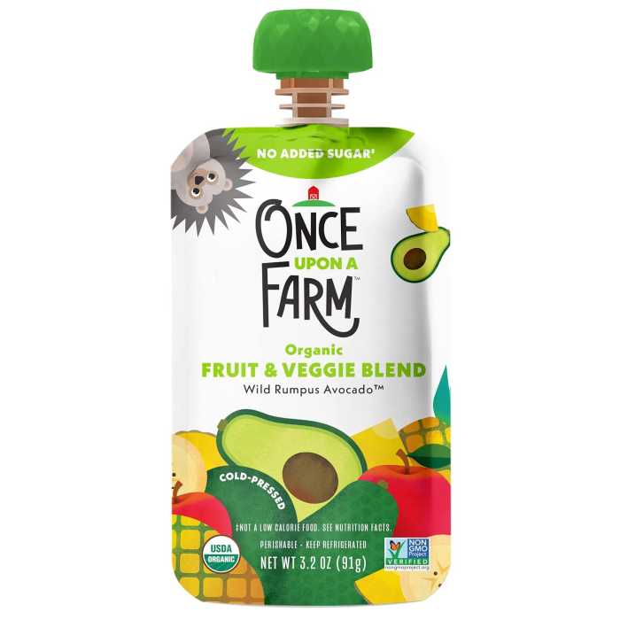 Once Upon a Farm Organic Fruit and Veggie Blend, Wild Rumpus Avocado - Front view