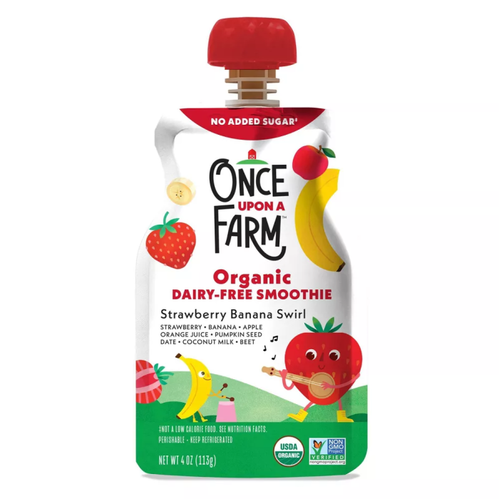 Once Upon a Farm Strawberry Banana Swirl Organic Smoothie - Front view