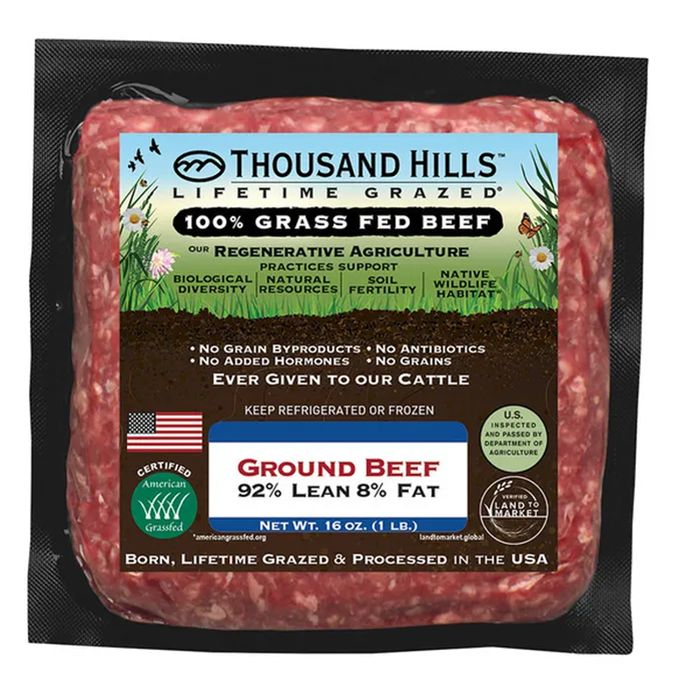 Thousand Hills Lifetime Grazed Grass Fed Ground Beef 92/8 - Front view