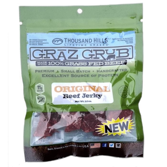 Thousand Hills Lifetime Grazed Grass Fed Original Beef Jerky - Front view