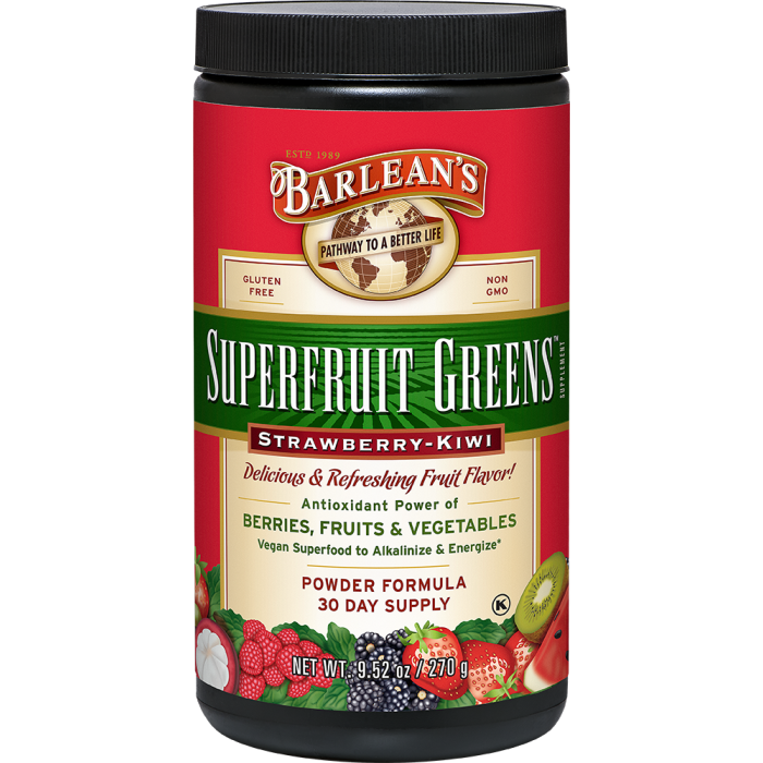 Barlean's Superfruit Strawberry Kiwi Greens Powder, 9.52 oz. 